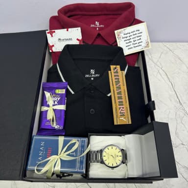 Luxury Men’s Gift Hamper Box with T-Shirt, Watch, Wallet & Chocolates