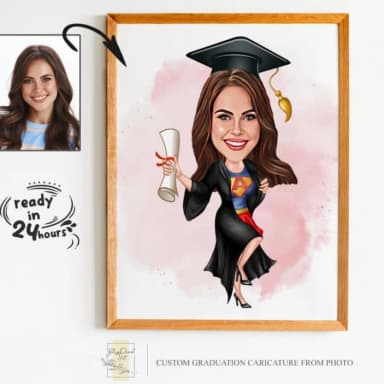 Custom Graduation Cartoon Portrait – Personalized Cap‑and‑Gown Caricature Custom Graduation Cartoon Portrait – Personalized Cap‑and‑Gown Caricature