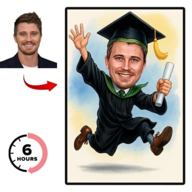 Custom Graduation Cartoon Portrait – Personalized Caricature from Photo Custom Graduation Cartoon Portrait – Personalized Caricature from Photo